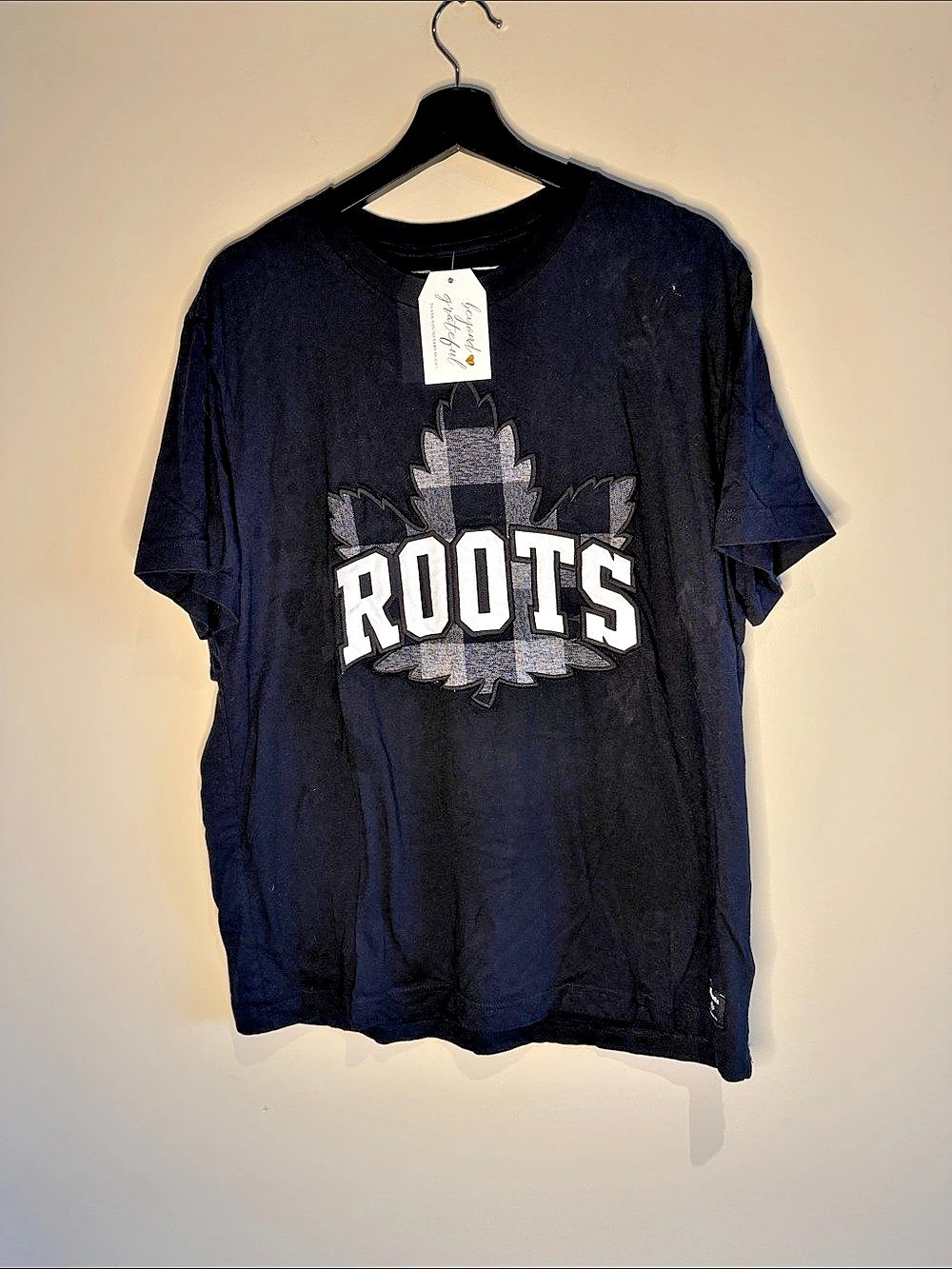 Roots Buffalo Plaid Beaver Logo T-Shirt Black XL
